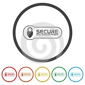 SSL secure https connection icons in color circle buttons