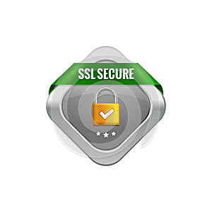 SSL secure protection symbol. SSL security transaction button with ribbon. Lock guard design icon