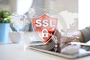 SSL Secure Sockets Layer, a computing protocol. Security of data sent via the Internet by using encryption. photo