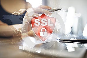 SSL Secure Sockets Layer, a computing protocol. Security of data sent via the Internet by using encryption.