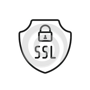 SSL Secure Sockets Layer, icon in line design. SSL, secure, sockets, layer, encryption, protection, authentication on