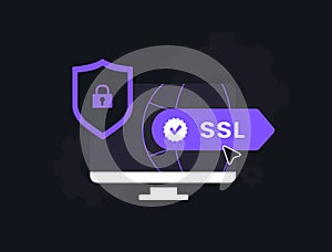 SSL security with Secure Sockets Layer protocol. HTTPS encryption, online privacy, web data protection, website security