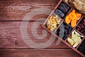 ÃÂssorted dried fruits in wooden box