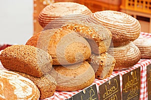 ÃÂssortment of baked bread on table
