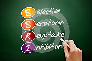 SSRI - Selective Serotonin Reuptake Inhibitor acronym, concept on blackboard