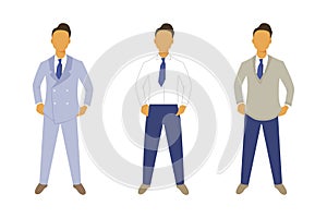 Sstanding men in different office cloth. Flat style