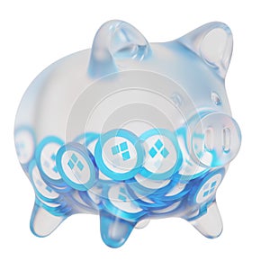 ssv.network (SSV) Clear Glass piggy bank with decreasing piles of crypto coins. photo