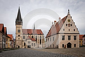 St. Aegidius Basilica and Town hall in the center of the main square of Bardejov, Slovakia