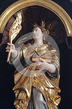 St. Agatha, altar statue in the church of St. Agatha in Schmerlenbach, Germany
