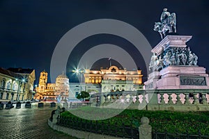 St Alexander Nevski Cathedral in Sofia and National Assembly at night, Bulgaria