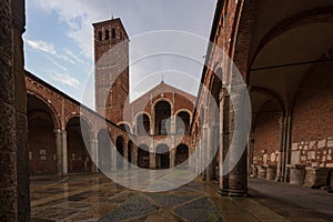 St. Ambrogio church with blue sky and clouds