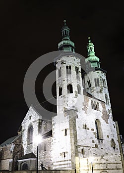 St. Andrew's Church on Grodzka Street by night