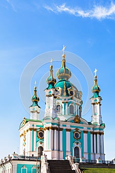 St Andrew`s Church in Kiev city under blue sky