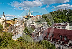 St. Andrew`s Descent and houses on Vozdvizhenka