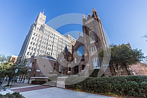 St Andrew's Episcopal Cathedral and Lamar Life Building in Downtown Jackson, Mississippi