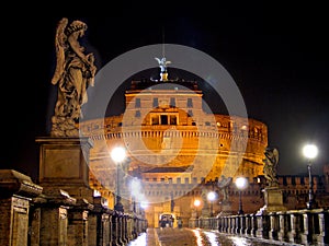 St. Angelo Castle in Rome, by night