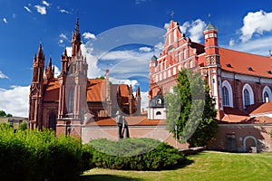 St. Anne`s Church and church of the Bernardine Monastery in Vilnius` Old Town, on the bank of the Vilnia River