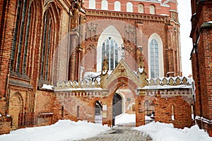 St. Annes Church and Bernardine Church, one of the most beautiful buildings in Vilnius. Beautiful winter day in the capital of