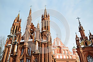 St. Annes Church and Bernardine Church, one of the most beautiful buildings in Vilnius. Beautiful winter day in the capital of