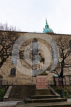 St. Annes church and Martin Luther statue in Annaberg-Buchholz