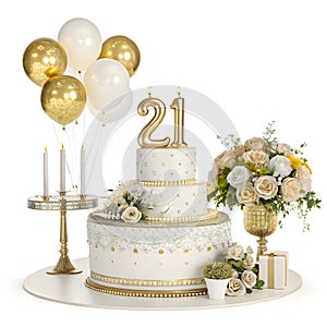 21st anniversary celebration 3D rendering isolated on white background