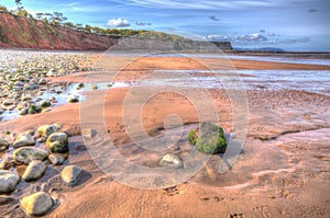 St Audries Bay beach Somerset England uk in colourful HDR