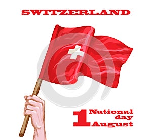 1st August. Swiss National Day. Vector illustration of national holiday with Swiss flag and Patriotic elements. Creative