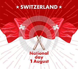 1st August. Swiss National Day. Vector illustration of national holiday with Swiss flag and Patriotic elements. Creative