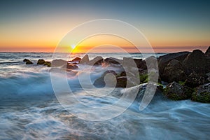 St. Augustine Florida Ocean Beach Sunrise With Crashing Waves