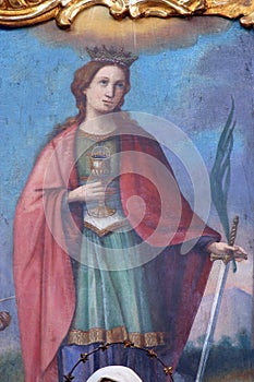 St. Barbara, altarpiece on the altar of St. Barbara at St. Peter`s Church in Sveti Petar Mreznicki, Croatia
