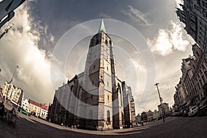 St. Bartholomew Cathedral at the main square of Plzen Pilsen.