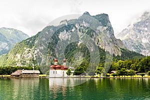 St. Bartholomew church on the Konigssee lake. GermaNY.