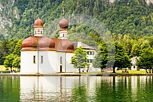 St. Bartholomew church on the Konigssee lake. GermaNY.