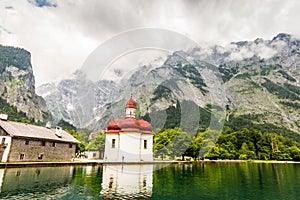 St. Bartholomew church on the Konigssee lake. GermaNY.