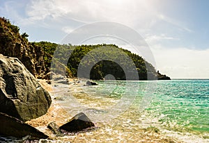 St. Barths Island, Caribbean. The famous Shell Beach, in Saint Bartâ€™s Caribbean