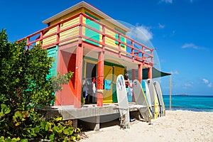 Iconic surf shack at Lorient Beach on the island of Saint Barthelemy
