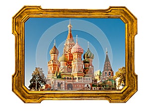 St Basil Cathedral in an old golden frame