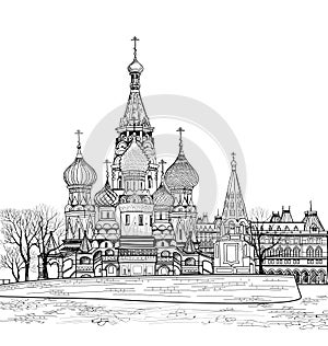 St Basil cathedral view, Moscow, Russia. Travel Russian landmarks
