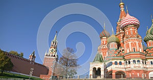 St. Basil`s Cathedral with blue sky background in Red Square Moscow Kremlin, Russia