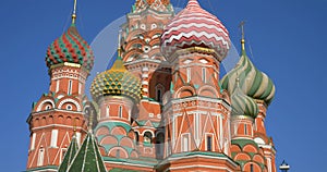 St. Basil`s Cathedral with blue sky background in Red Square Moscow Kremlin, Russia