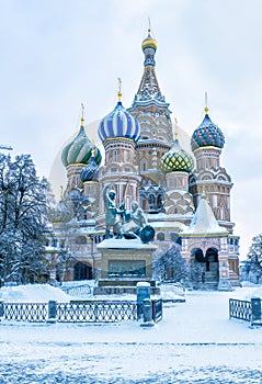 St Basil`s cathedral in cold winter, Moscow, Russia. It is a famous landmark of Moscow