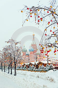 St. Basil`s Cathedral - a landmark of Moscow, located on Red Square