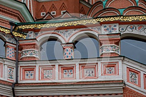 St. Basil`s Cathedral in Moscow, part of the facade close-up