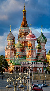 St. Basil`s Cathedral in Moscow at sunny day.