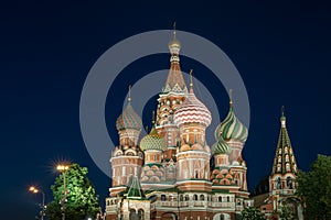 St. Basil`s Cathedral night view. Red Square Moscow Russia