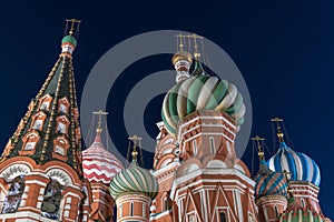 St. Basil`s Cathedral night view. Red Square Moscow Russia