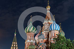 St. Basil`s Cathedral night view. Red Square Moscow Russia