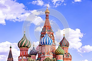 St. Basil`s Cathedral on Red Square in the Kremlin in Moscow wit