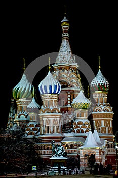 St. Basil`s Cathedral on Red Square in Moscow. Night illumination