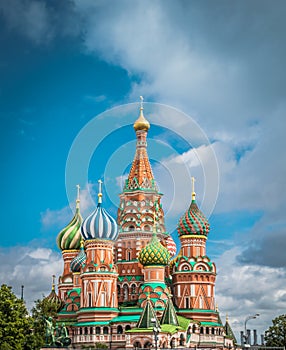 St. Basil`s Cathedral at Red square in Moscow, Russia.
